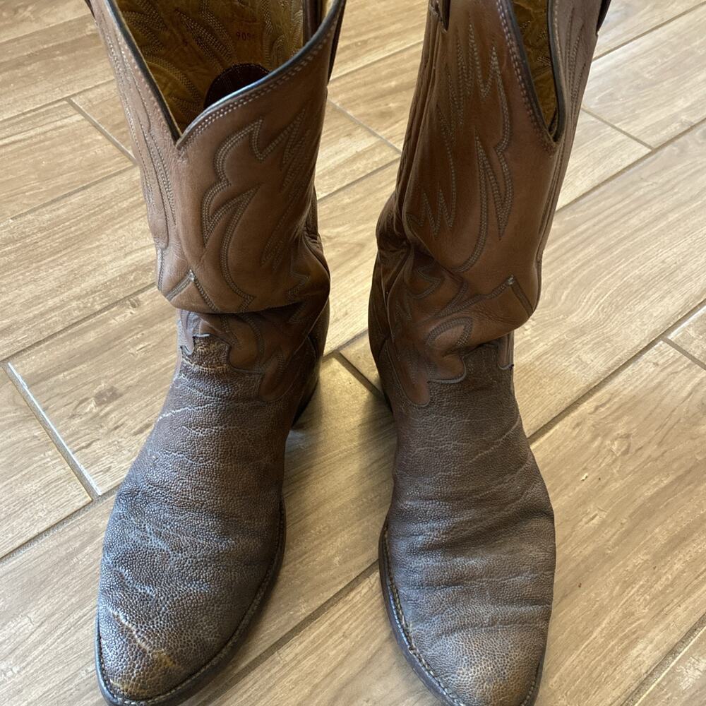 VTG Justin Cowboy Boots 9 D Brown Elephant Print USA Made Rockabilly Western - Picture 9 of 9